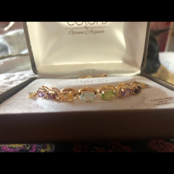 New Gold Plated Multi Gemstone Adjustable Bracelet - Picture 4 of 5